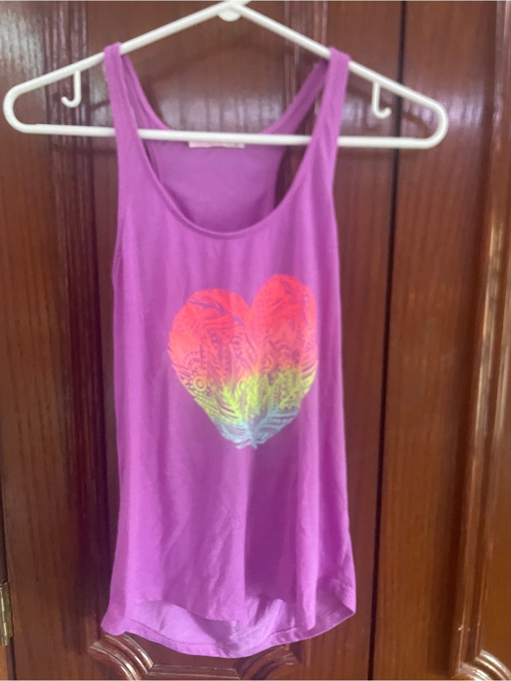 Ardene Purple Tank with Rainbow Heart Graphic